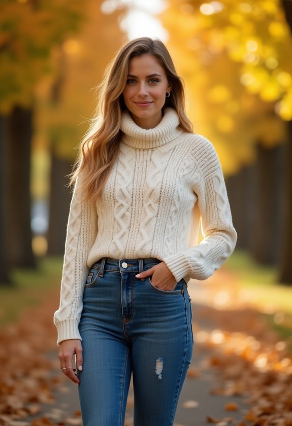 chic turtleneck jean outfit