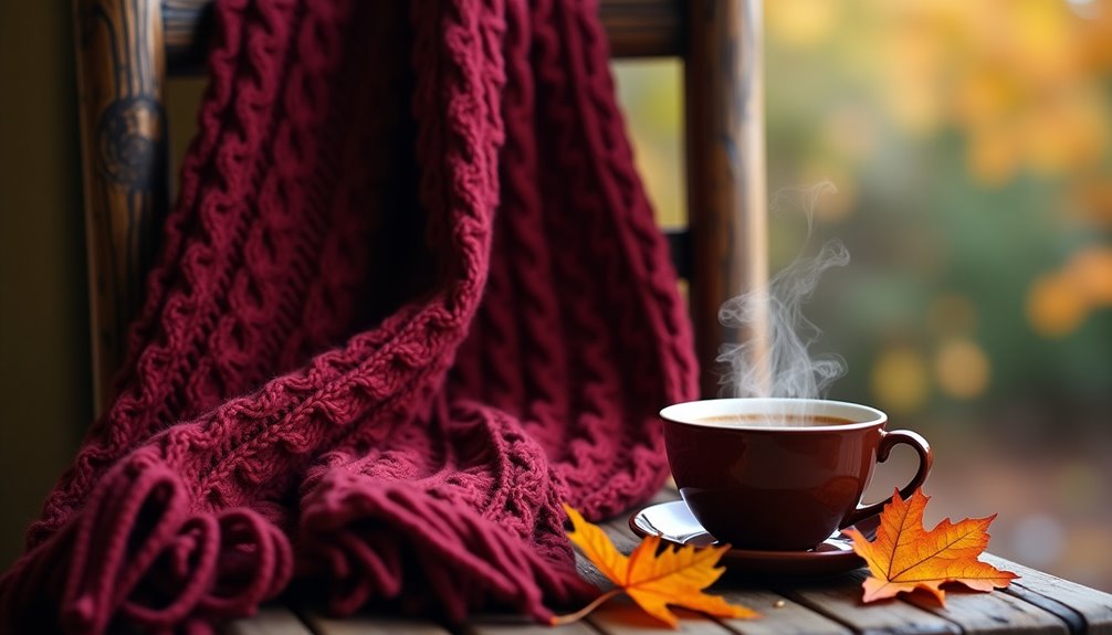 cozy burgundy cable knit scarves
