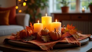 spooky cozy coffee table decor